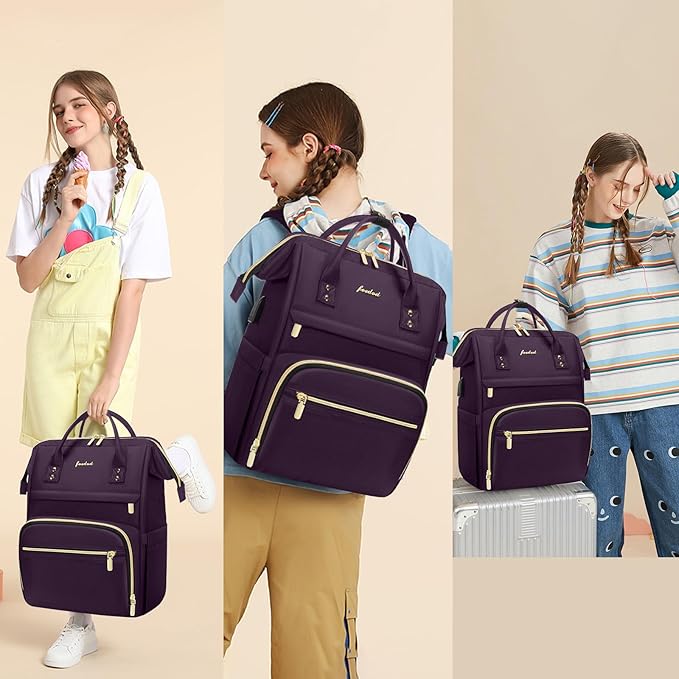Laptop Backpack for Women Work Bags - 15.6 Inch Professional Womens Travel Backpack Purse Computer Laptop Bag Nurse Teacher Backpack Waterproof Carry on Back Pack with USB Port Dark Purple