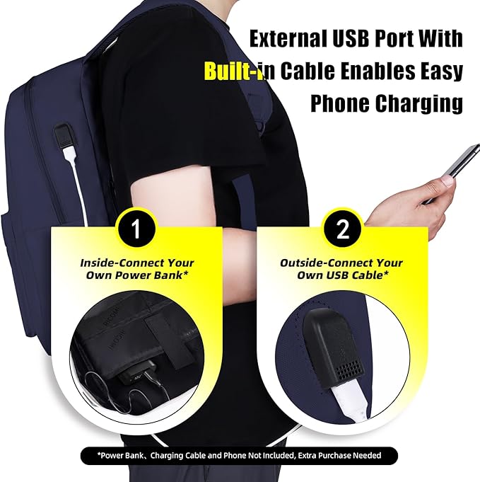 Premium Lightweight Laptop Backpack with USB Charging Port, Durable College School Bookbag, 2 Built-in Organizers, Padded 15.6-inch Laptop/Notebook Sleeve, Slim Water Resistant Bag, Navy Blue
