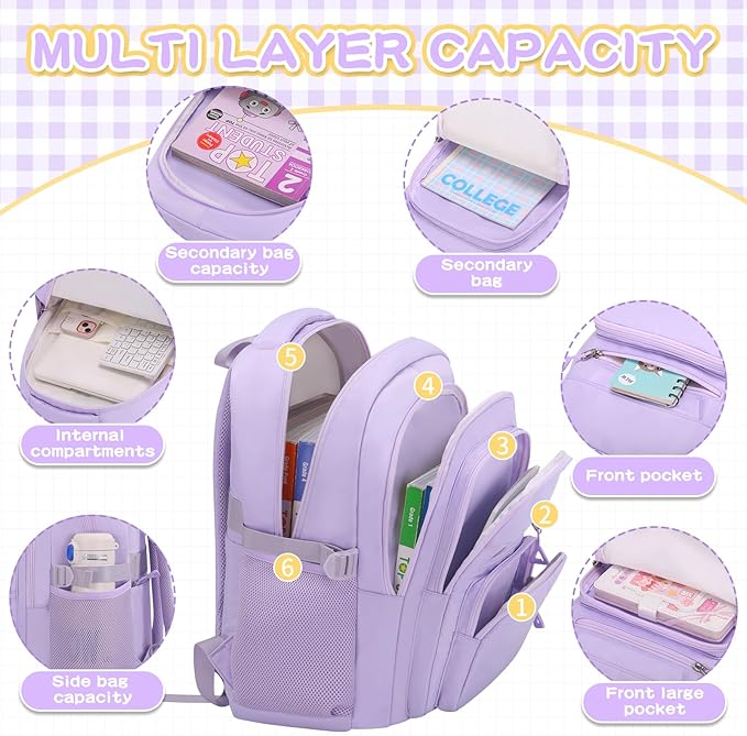 Cute Backpack for School Girls Aesthetic Backpack Women College Bookbag Large Students Laptop Bag Travel Casual Daypack