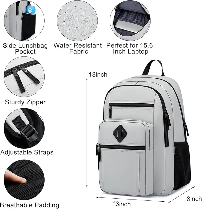 Backpack for School, Lightweight Boys Girls Backpack with USB Port Fits 15.6 Inch Notebook, Water Bottle Pocket - Ideal for Teens, College Students, Adults