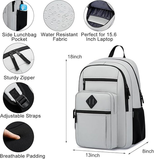 Backpack for School, Lightweight Boys Girls Backpack with USB Port Fits 15.6 Inch Notebook, Water Bottle Pocket - Ideal for Teens, College Students, Adults