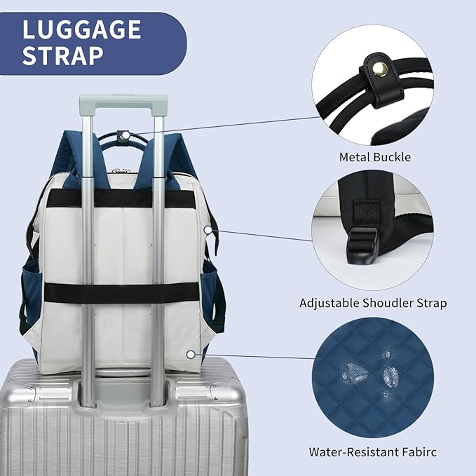 EMPSIGN 17 Inch Laptop Backpack for Women, Work Business Travel Computer College Bags, Large Capacity Water-repellent Quilted Casual Daypack with USB Port, Beige-Haze Blue