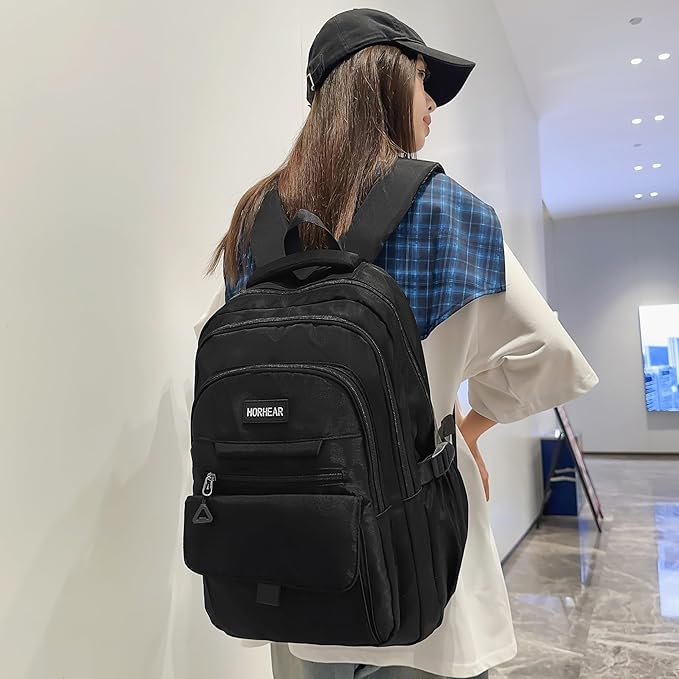 School backpack for Girls, Aesthetic Backpack for Women Cute Bookbag Preppy College (Black)