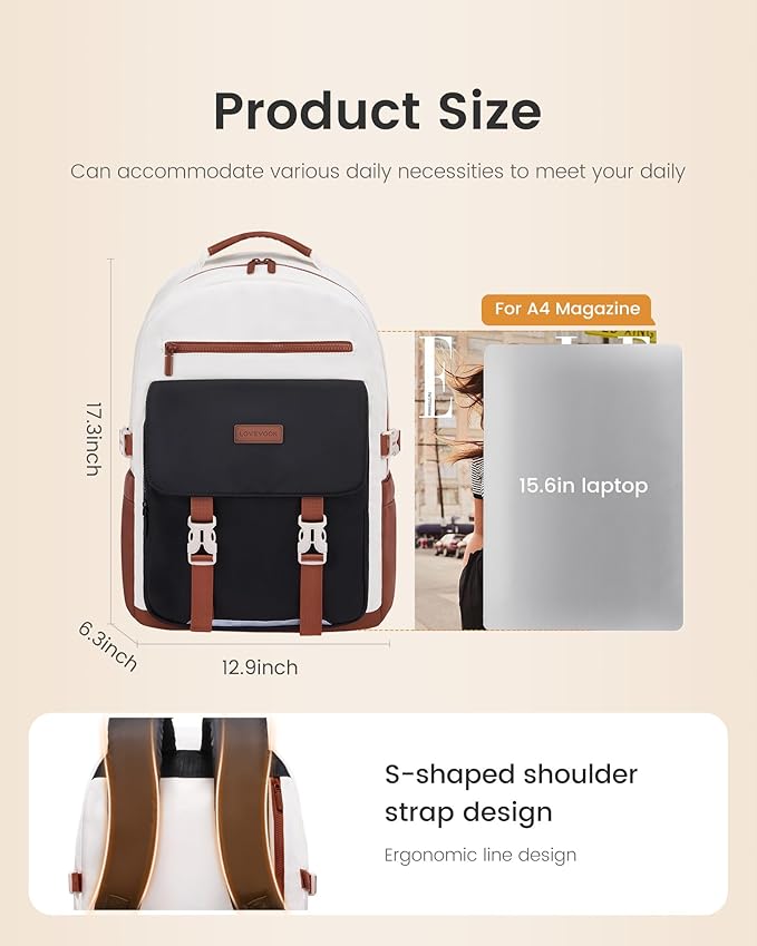LOVEVOOK School Backpack for Teen Girls，Casual School Backpack 14-18 Teenage 15.6 Inch Laptop Bookbag, Cute Big Student Laptop Backpack for College Women Middle High School Travel Daypack, black