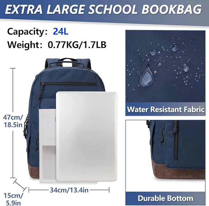 VX VONXURY Backpack for Men Women,Large 17 Inch Bookbag with Mulitiple Pockets,Classical Water Resistant Travel Backpack