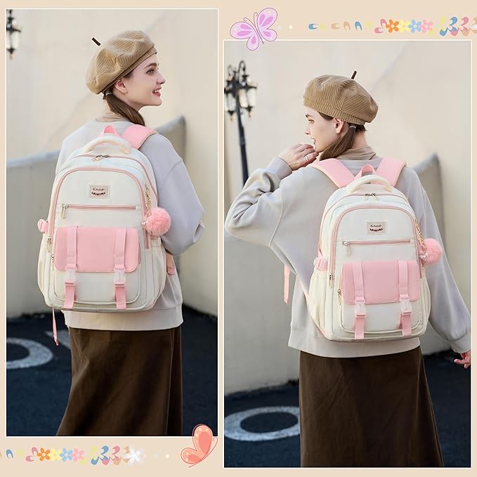 School Backpack for Teen Girls College Backpacks for Women Students Bookbag Large 15.6 Inch Laptop Bags Kids Kindergarten Elementary Middle School Bag Anti Theft Daypack Travel Back Pack Pink