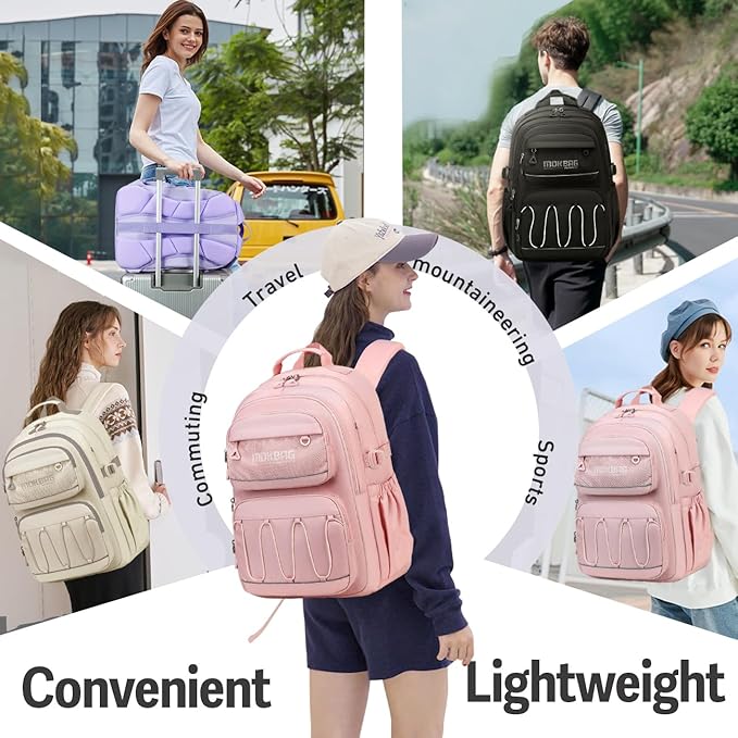 Cusangel Teen Girls Backpack for School,18in Student Laptop Pink Backpack For College,Travel Large Capacity Bookbag,Waterproof Daypack