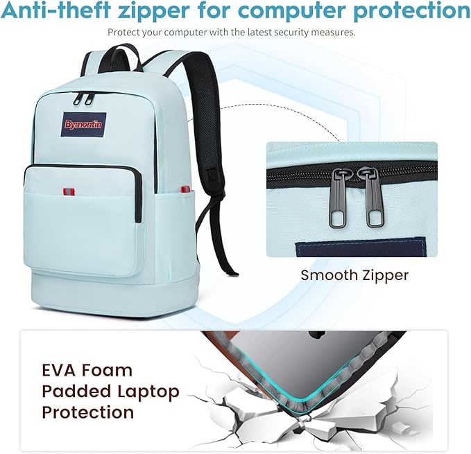 Classic Casual Backpack, Lightweight Daypack with 10 Pockets, Laptop Compartment, EVA Foam Pad (Sky blue)