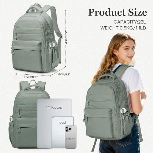 Backpack for College Students Women Men, Aesthetic Backpacks for Middle School, Waterproof Bookbag, Lightweight High School Backpack for Teens Boys Girls(Green)