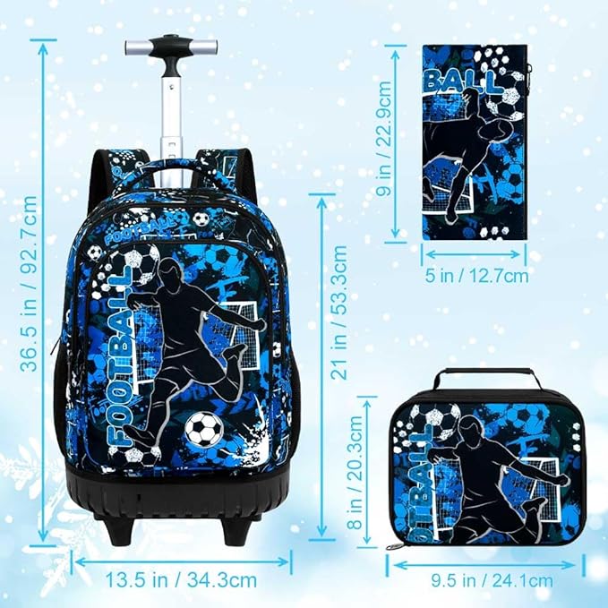Rolling Backpack for Womens and Mens, Adults Wheeled Bookbag with Lunch Box for Girls and Boys.