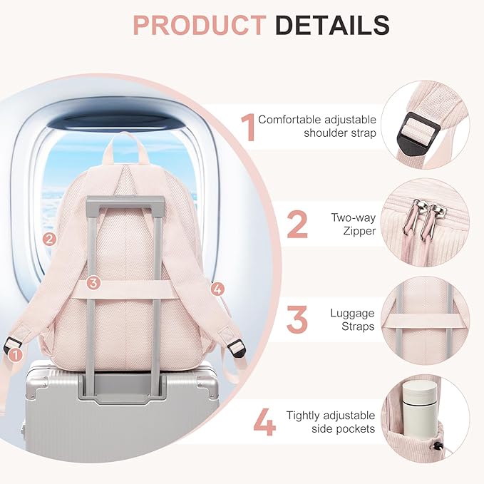 School Backpack for Teens Boys Girls Cute Corduroy Bookbag Classic Casual High School Bag Lightweight College Backpack For Women Men(Pink)