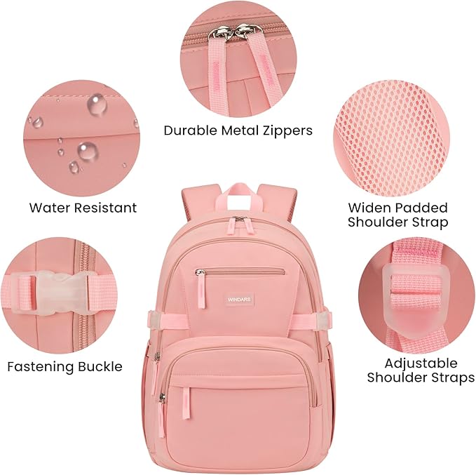 Backpack for School Girls, Cute High School Backpacks for Teens Women Student Large Bookbag 15.6 Inch Laptop Bag with USB Charger Port for College Work Travel Trip (Pink-2)