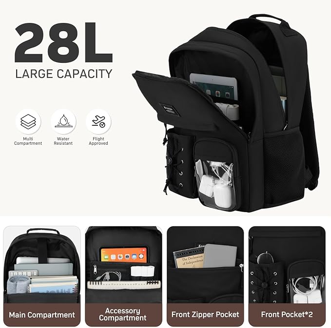 Backpack for School Teens Boys and Girls, Black Backpack for Men and Women College Bookbag Travel Laptop Back Pack Fits 15.6 Inch Laptop