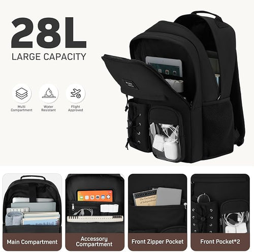 Backpack for School Teens Boys and Girls, Black Backpack for Men and Women College Bookbag Travel Laptop Back Pack Fits 15.6 Inch Laptop