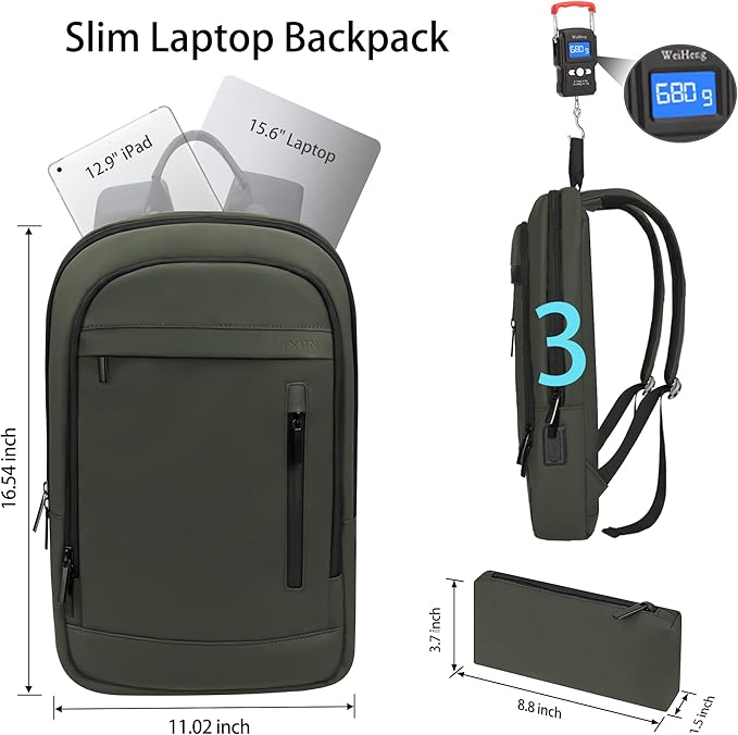 Business Backpack for Men Lightweight Commute Laptop Backpack Anti-Theft Water Resistant Backpack for 15.6 Inch Computer for Daily Office Work with Small Bag (Green, 15.6")