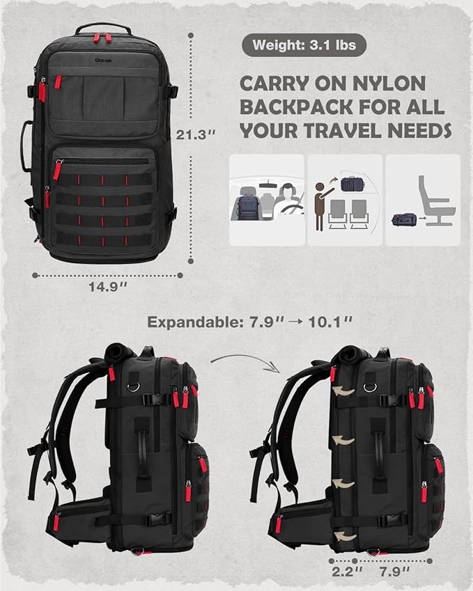 Gonex Travel Backpack, Large Carry-On Nylon Duffle Bag, 3-in-1 Convertible Laptop Bag for Men & Women, Durable for Work & Weekend Travel (Black)
