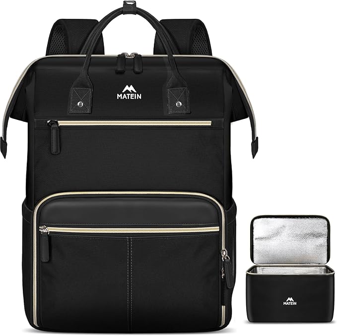 MATEIN Lunch Backpack, 17.3 Inch Laptop Backpack with Lunch Box, Stylish Nurse, Teacher Work Backpacks with Insulated Compartment, Meal Prep Bag for Women Men Commute Outdoor Picnic Camping, 2Pcs Set