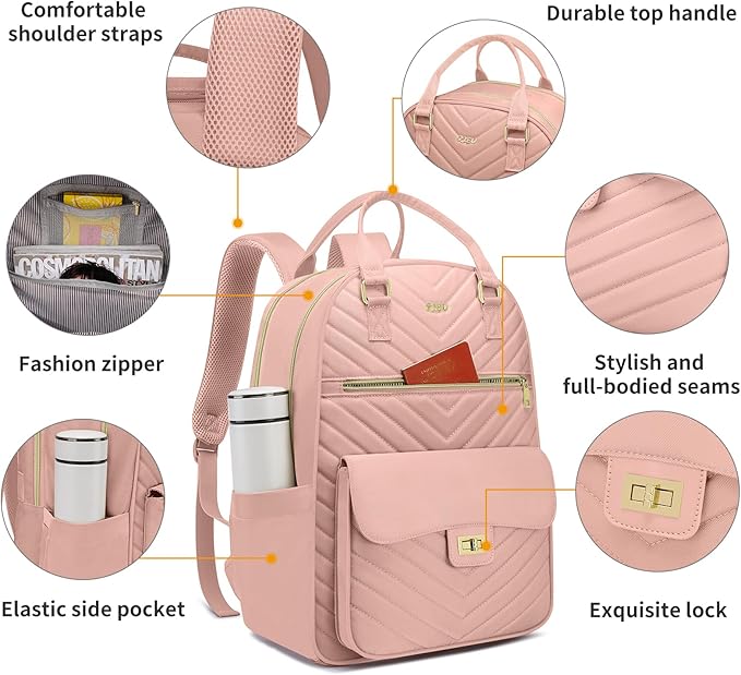 School Backpack for Teen Girls,Women Bookbag Cute Aesthetic with Laptop Compartment for College Student Travel,Mochila Escolar para Niñas,Pink