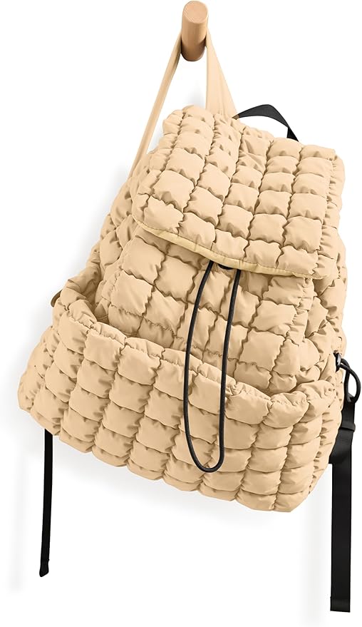 ODODOS Quilted Backpack 2.0 for Women Lightweight Puffer Hiker Pack Drawstring Padding Travel Gym Bag, Taupe