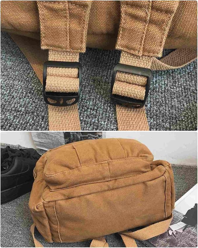 Military Green Canvas Backpack for Women & Men Retro Aesthetic Rucksack Basic Backpack for High School/College Students Travel Laptop Bag