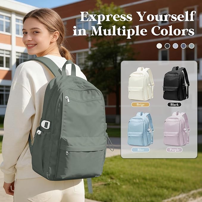 Simple School Backpack For Women,Lightweight College Backpack,High School Bag For Teens Boys Girls,Casual daypack Small Travel Backpacks Men Bookbag(Green)