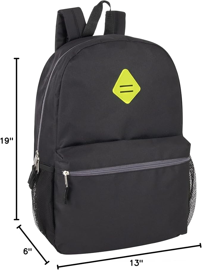 Trail maker Large School Backpacks with Mesh Side Pockets – Classic 19 Inch Solid Color Backpacks for Kids, Men, Women, Travel (Black & Yellow)