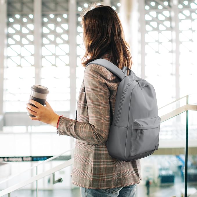 HOMIEE Lightweight Casual Laptop Backpack Fits 15.6 Inch Computer, Water-Resistant Small Daypack Unisex Bookbag for Teen College Work Travel, Grey