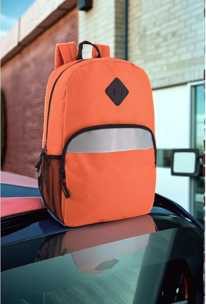 Trail maker Reflective School Backpack for Kids | Colorful Backpack with Adjustable Straps, Side Water Bottle Pockets (Orange)