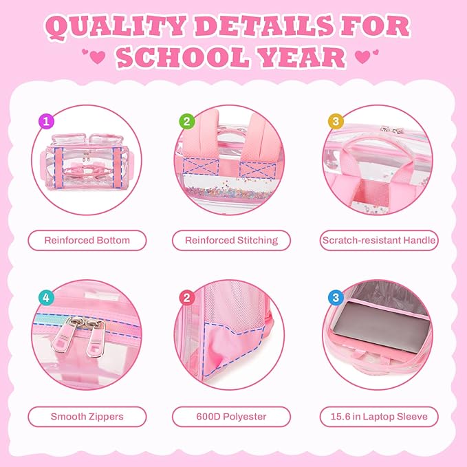 Clear Backpack for School,Heavy Duty PVC Transparent Bookbag for Girls Stadium Approved See Through Backpack