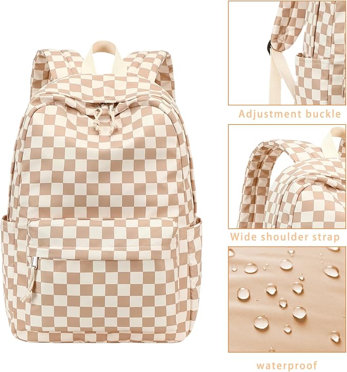 LOULOU Kids Backpack for Girls, Large Checkered School Backpack for Kids 8-12, Lightweight Bookbag for Elementary Middle & High School, Travel & Airplane Backpack for Kids, Cute Back to School Gifts