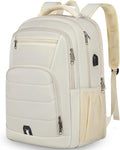 RAINSMORE Laptop Backpack 17 Inch Large Travel Backpack for Women Waterproof Computer Backpack Work College Bookbag TSA Friendly with USB Port, Beige