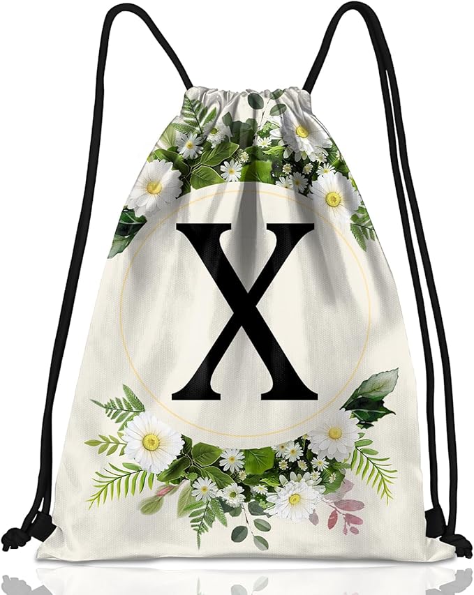 Initial Letter Drawstring Backpack String Sports Gym Bags Waterproof Sackpack Cute for Men Women Beach (13"×17") (Letter-X)