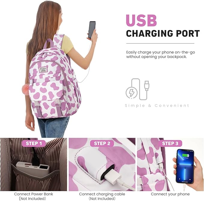 School Backpack for Teen Girls, Cute College Backpacks for Women Students Aesthetic Bookbag Large 15.6 Inch Laptop Bag Middle School Travel Back Pack (Cow Print Purple)