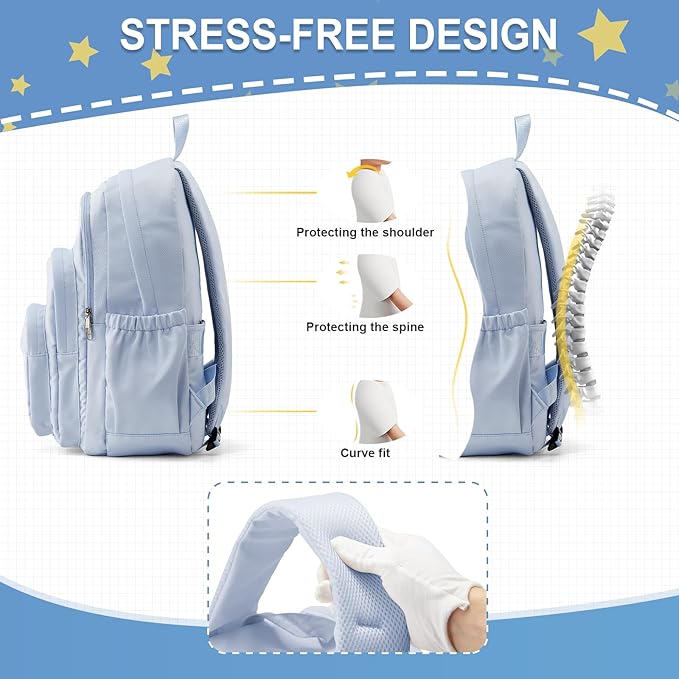 weradar School Backpack For Women Men, Lightweight Casual Daypack College Backpacks, Aesthetic Students Bookbag, Backpack With Lots Of Pockets,Cute High School Bag For Boys Girls(Blue)