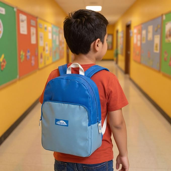Color Block Backpacks for School Boys and Girls, 15 Inch Two Tone Colorful Small Travel Backpack for Kids (Blue)