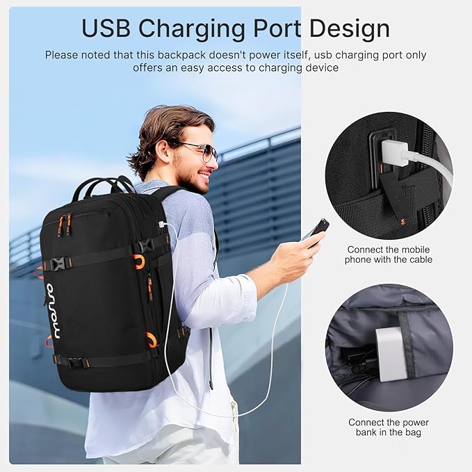 MOSISO 40L Travel Backpack for Women Men, Large Rucksack Duffel Bag Flight Approved Carry on Daypack with USB Charging Port, 15.6 inch Laptop Computer Backpack for Business Work Commute, Black