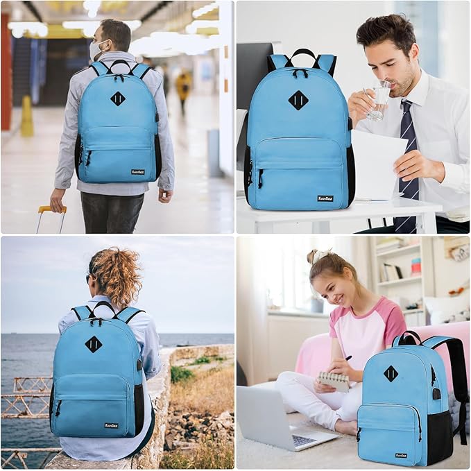 Backpack for School Teens Boys Girls, Lightweight Casual Backpacks for Men and Women, Classic Basic Water Resistant Casual Daypack, 15.6 Inch Laptop Bookbag for College High School, Light Blue