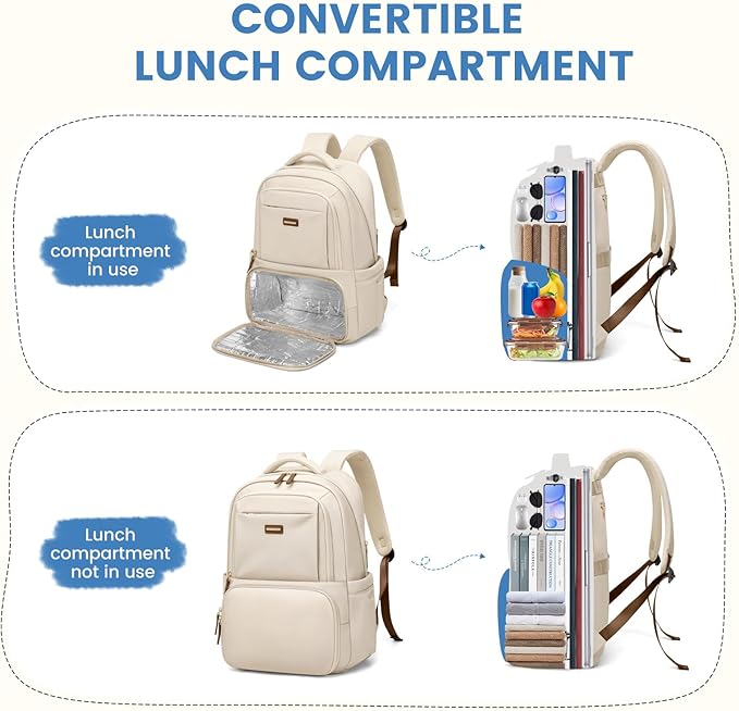 Lunch Backpack 16 Inch Laptop Backpack with Insulated Cooler Lunch Box Food Bag for College Work Camping Picnics (Apricot)