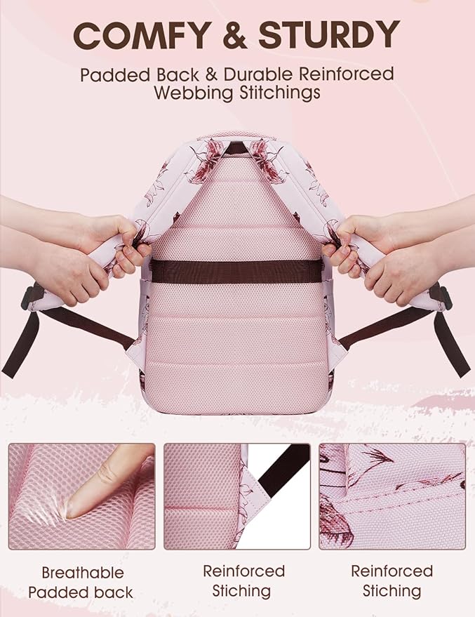 Laptop Backpack for Women, Pink Business Travel Laptops Backpack with USB Charging Hole for 17.3inch Laptop Work Bag, Sturdy Daypack Computer Backpacks Gift for Teacher Doctor Nurse College