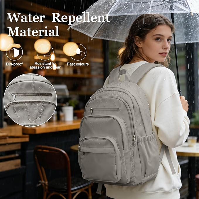 College Backpack For Women Men,Lightweight High School Bag,School Backpack With Lots Of Pockets,Cute Bookbag For Teens Boys Girls,Casual Daypack Backpack For School(Gray Brown)