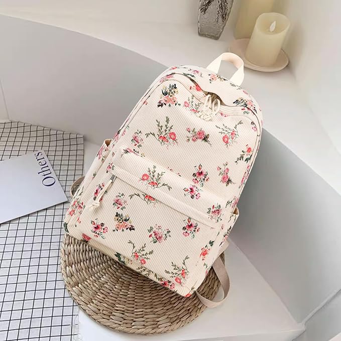 School Backpack for Teen Girls Women Laptop Backpack College Bookbags Middle School Travel Work Commuter Back Pack(Corduroy flower)