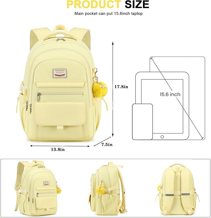 Laptop Backpack 15.6 Inch College Backpacks for Women,School Backpack for Girls, Anti Theft Travel Daypack Bookbags (Yellow)