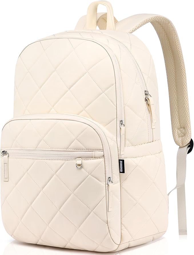 Backpack for Women, Quilted Puffer Casual Daypack, College School Backpack for Girls, Water-Resistant Bookbag for 15.6 Inch Laptop