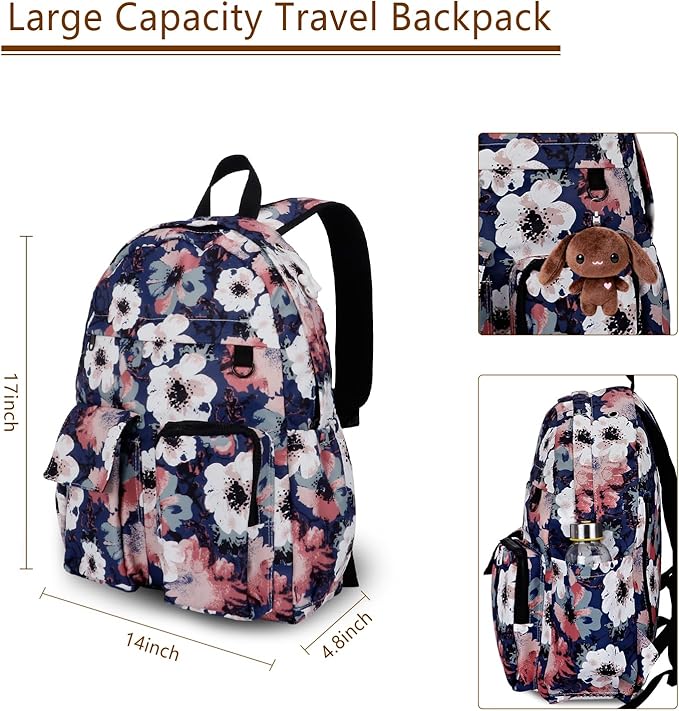 Women's Water-resistant Daypack Backpack, 15.6 Inch Laptop Compartment & Anti-Theft Pocket, Adjustable Padded Straps for Commuting, Travel, Work, College, Anemone