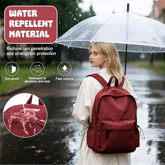 VECAVE School Backpack Red Waterproof Bookbag Casual Lightweight Travel Rucksack Daypack Backpacks for Men Women College High School Bags backpack for Boys Girls Teens