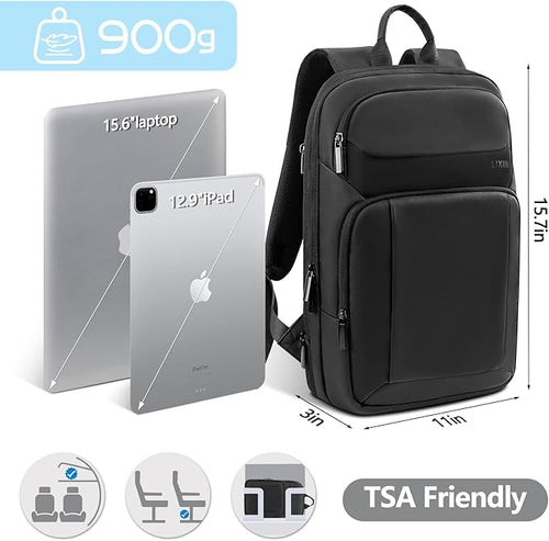 Backpack for Men Slim & Expandable Travel Laptop Backpack with USB Charging Port Water Resistant Anti-Theft Business Backpack Fits 15.6In Laptop for Commute Work College with Small Bag(Business Black)