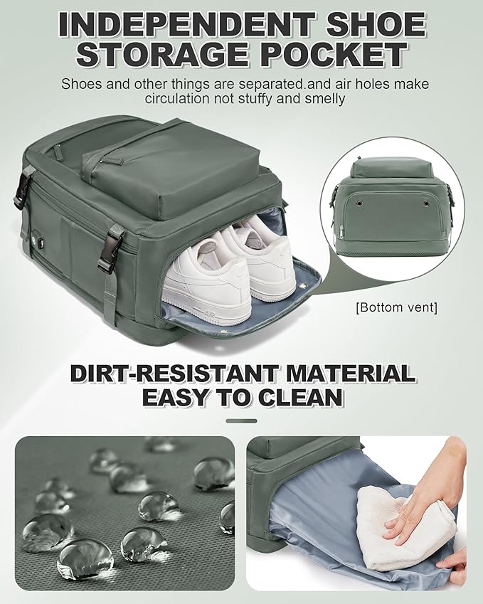 VGCUB Vacuum Backpack Travel with Electric Pump Vacpack System Storage Compression Laptop Work Business Waterproof College Weekender Bags Casual Daypack Backpacks for Women Men Green