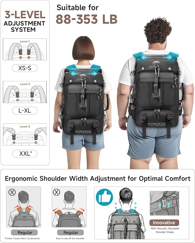 Travel backpack for men,60L Extra Large Carry on Backpack Durable Convertible Duffle Bag with Shoe Compartment Fit for 17 Inch Laptop for travel, camping,Weekender Hiking