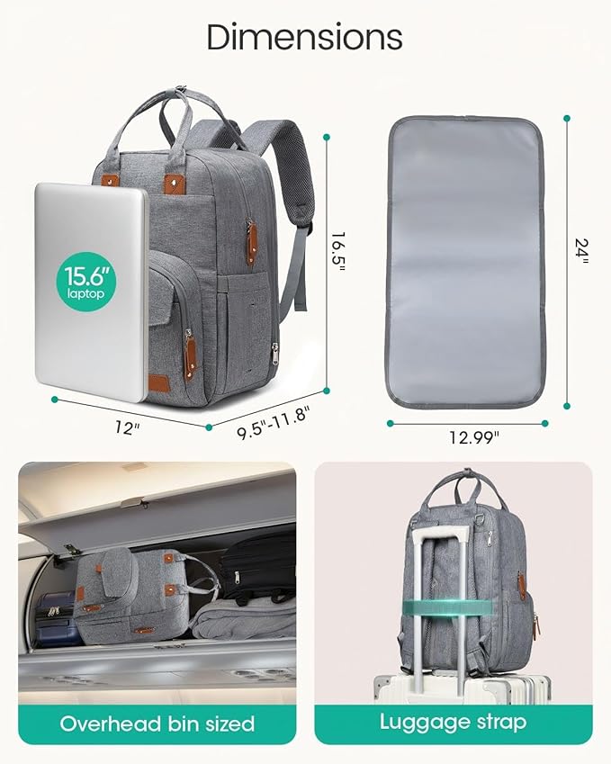 Extra Large Diaper Bag Backpack for Two Kids Twins - Expandable Baby Bag (26-36L), Dual Big Compartments - Includes Changing Pad & Stroller Straps, Unisex Grey