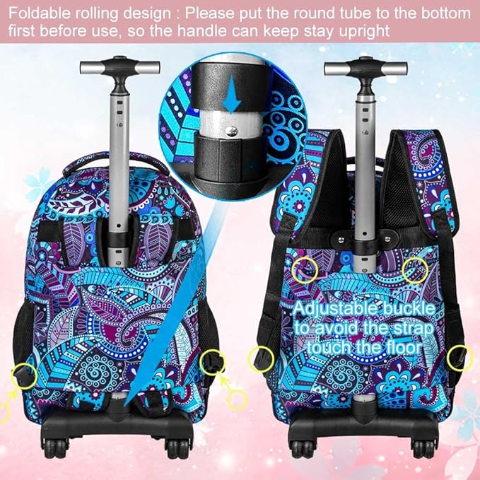 Rolling Backpack for Womens and Mens, Adults Wheeled Bookbag with Lunch Box for Girls and Boys.